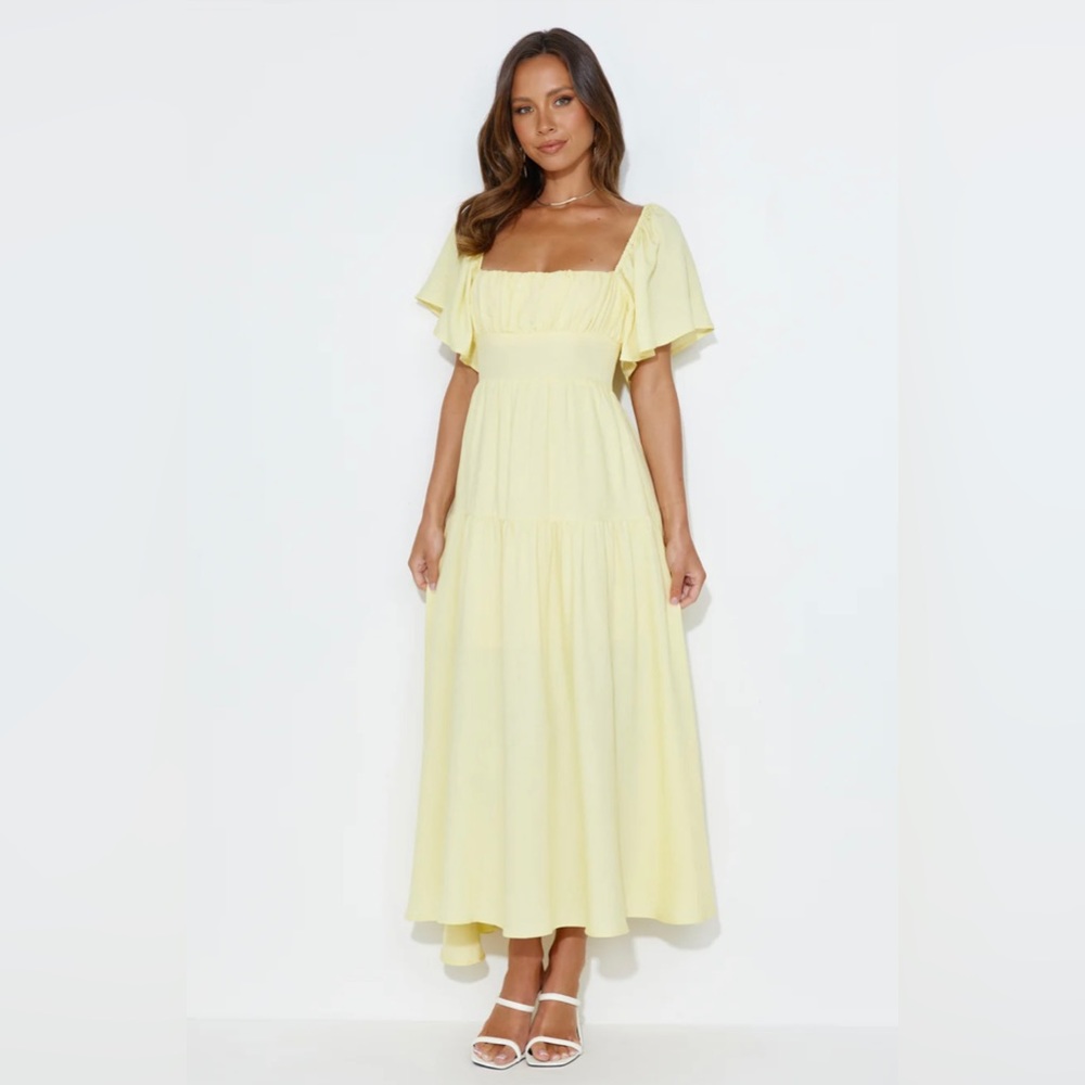 Hello Molly Summertime Heat Puff Sleeve Maxi Dress Yellow